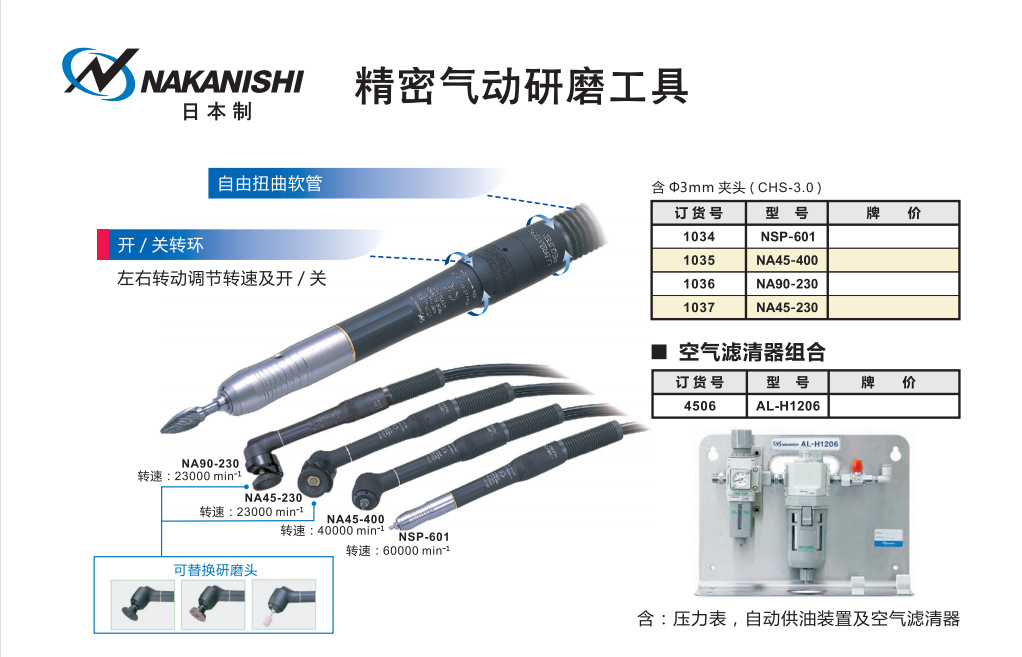 日本NAKANISHI气动研磨机 NSP-601手持式抛光机 气动打磨机 - 2