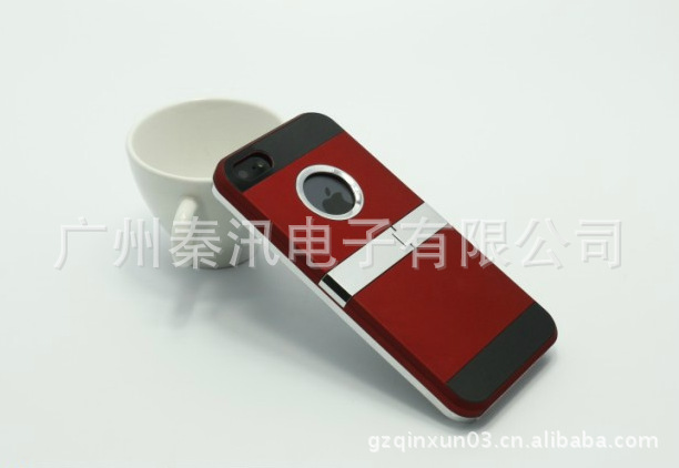 iPhone5手机保护套，5G电镀金属片，带支架两件套，金属支架直销 - 4