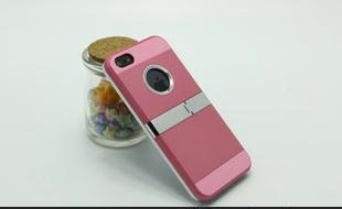 iPhone5手机保护套，5G电镀金属片，带支架两件套，金属支架直销