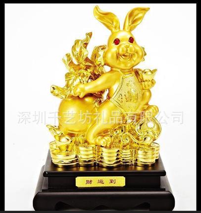 金属仿生礼品摆件，镀金生肖兔礼品，吉祥卡通礼品摆件厂家定制