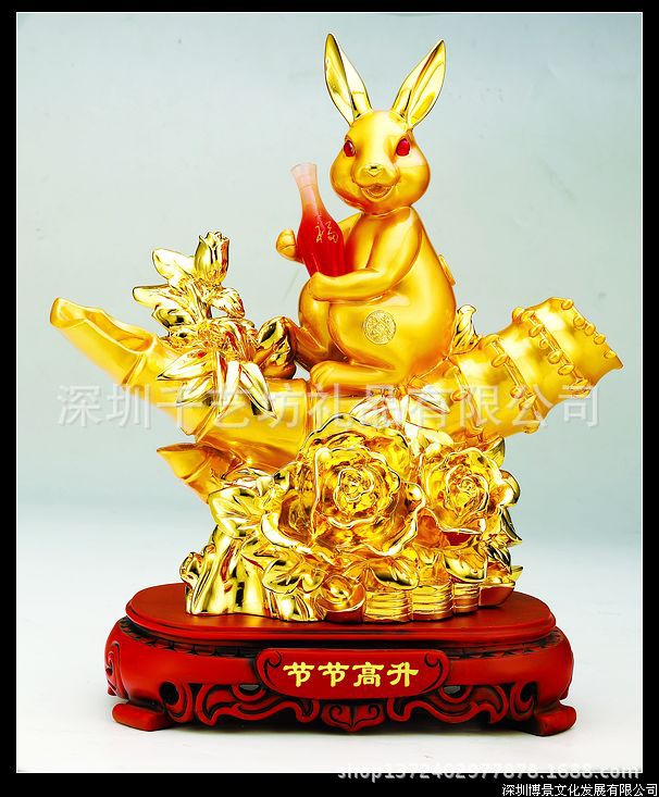 金属仿生礼品摆件，镀金生肖兔礼品，吉祥卡通礼品摆件厂家定制 - 3