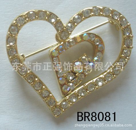 欧美时尚镶钻胸针 镀金心形胸针别针来样可定做 情侣新款 - 3