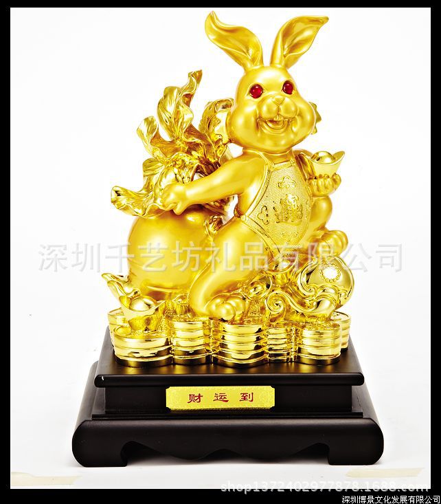 金属仿生礼品摆件，镀金生肖兔礼品，吉祥卡通礼品摆件厂家定制 - 2