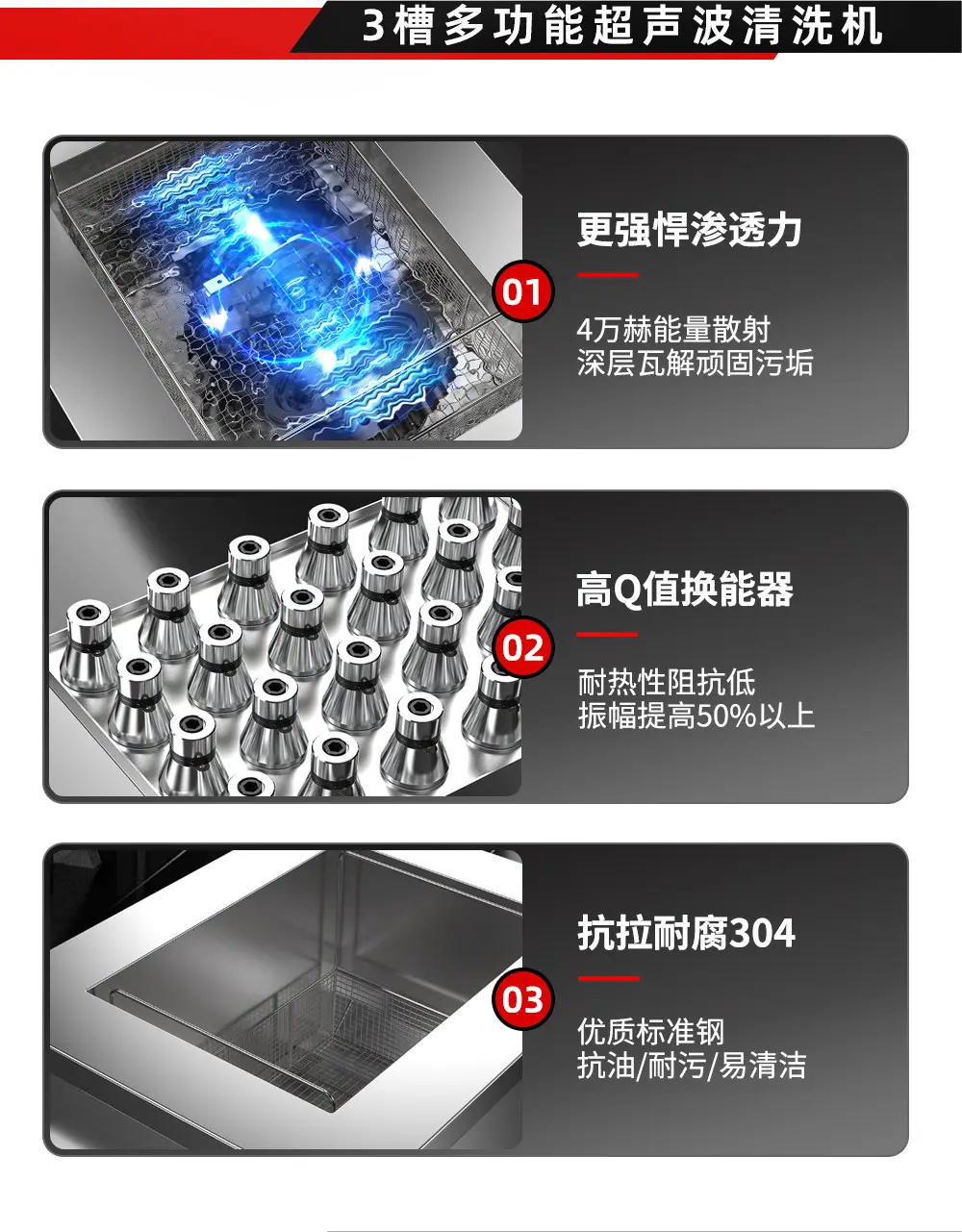 三槽工业超声波清洗机——清洗、漂洗、烘干一体化解决方案 - 3