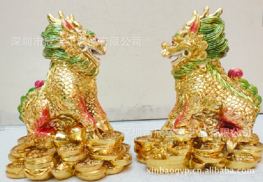 欣宝工艺#树脂电镀对狮#风水佛具用品#镀金产品#电镀产品 - 2