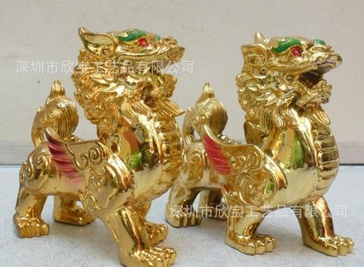 欣宝工艺#树脂电镀对狮#风水佛具用品#镀金产品#电镀产品