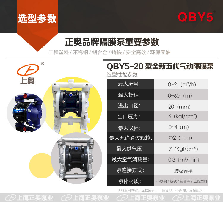 正奥泵业QBY5-20Z型第五代铸铁气动隔膜泵耐酸碱泵 - 2