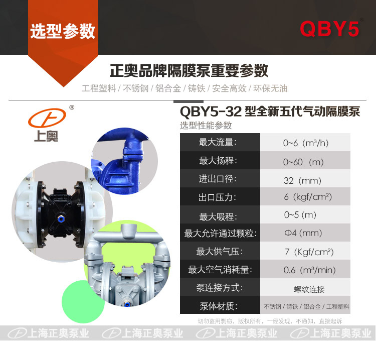正奥泵业第五代QBY5-32Z型铸铁气动隔膜泵耐酸碱泵 - 2