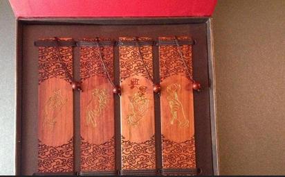 典墨祥云佛法红木雕刻书签四件套 佛手元素 佛手镀金书签弘扬