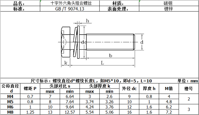 碳钢镀锌外六角十字组合螺丝GB9074.13深圳三组合螺钉 - 2