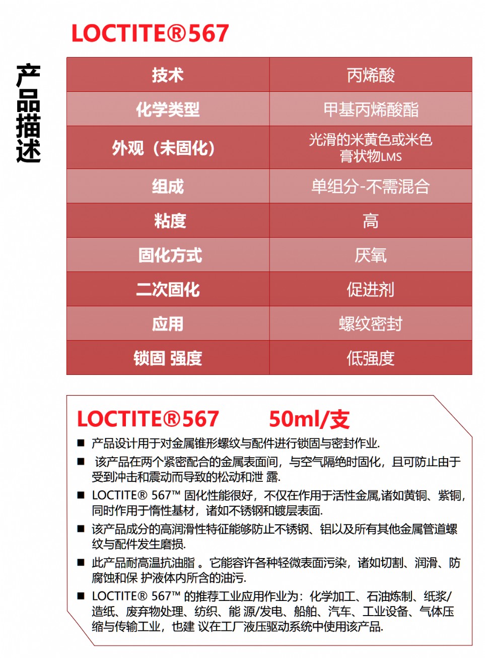 汉高乐泰 LOCTITE 液体管螺纹密封剂 567 M00001281 - 3