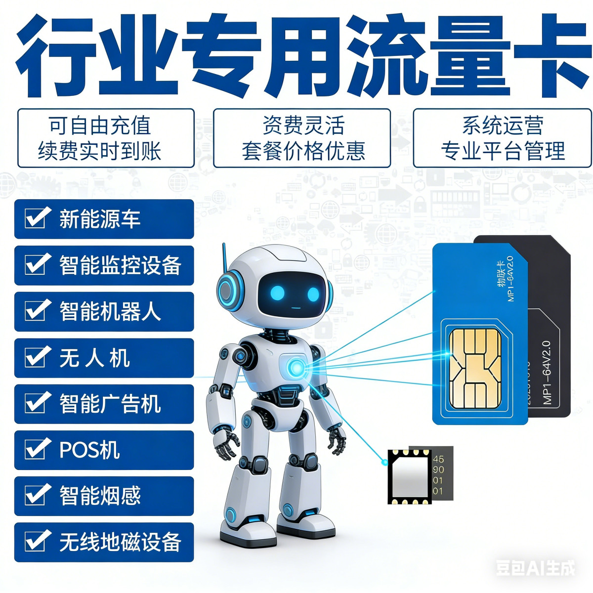 专业的一城楼讯物联网卡人形机器人3D刷脸支付流量卡具身智能无人机3D相机双目相机全球国际流量卡协作双目机器人工业机器人