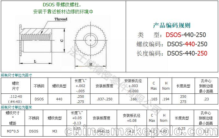不锈钢滚花压铆螺柱 DSOS压铆螺柱 - 2