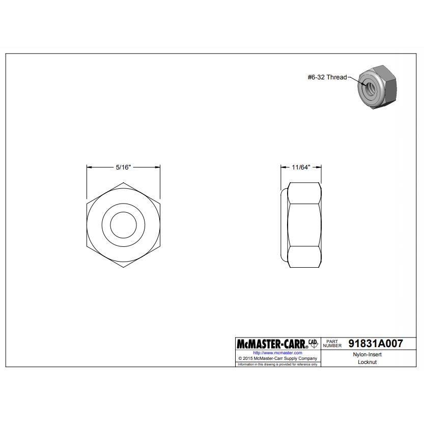 McMaster-Carr 18-8不锈钢螺母 91831A007 尼龙锁紧螺母