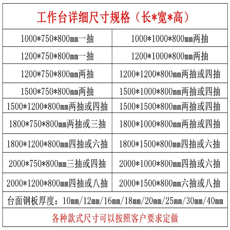 工作台尺寸