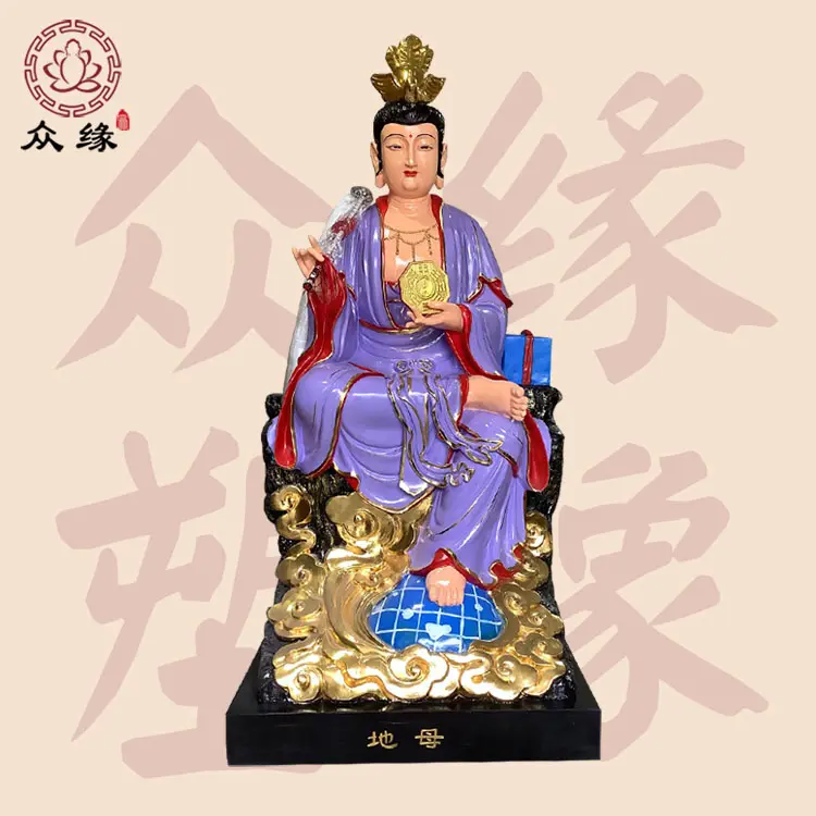 树脂铸造地母娘娘像 适用于寺庙道观场地 融合传统彩绘工艺