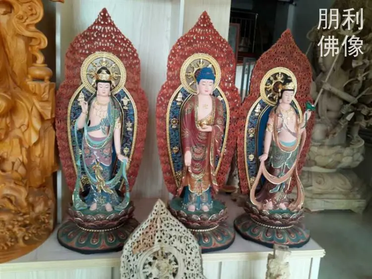 铜西方三圣佛像-黄铜铸造-树脂西方三圣佛像-佛像工程制作