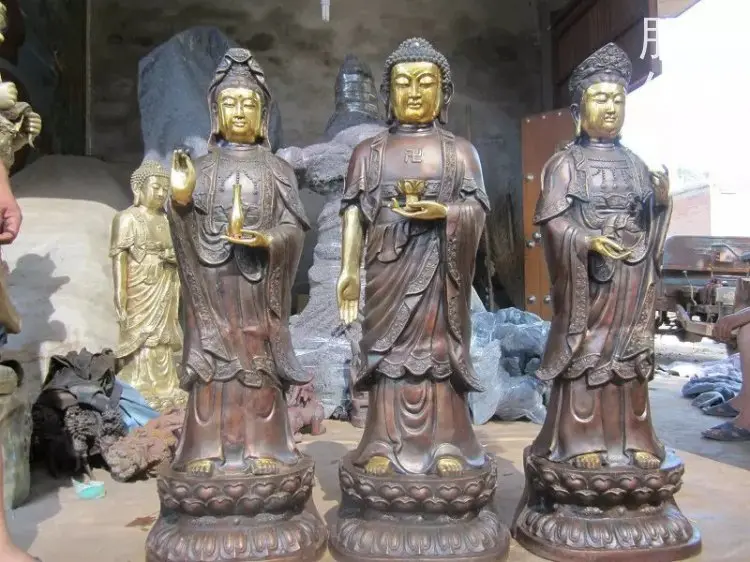 铜西方三圣佛像-黄铜铸造-树脂西方三圣佛像-佛像工程制作 - 3