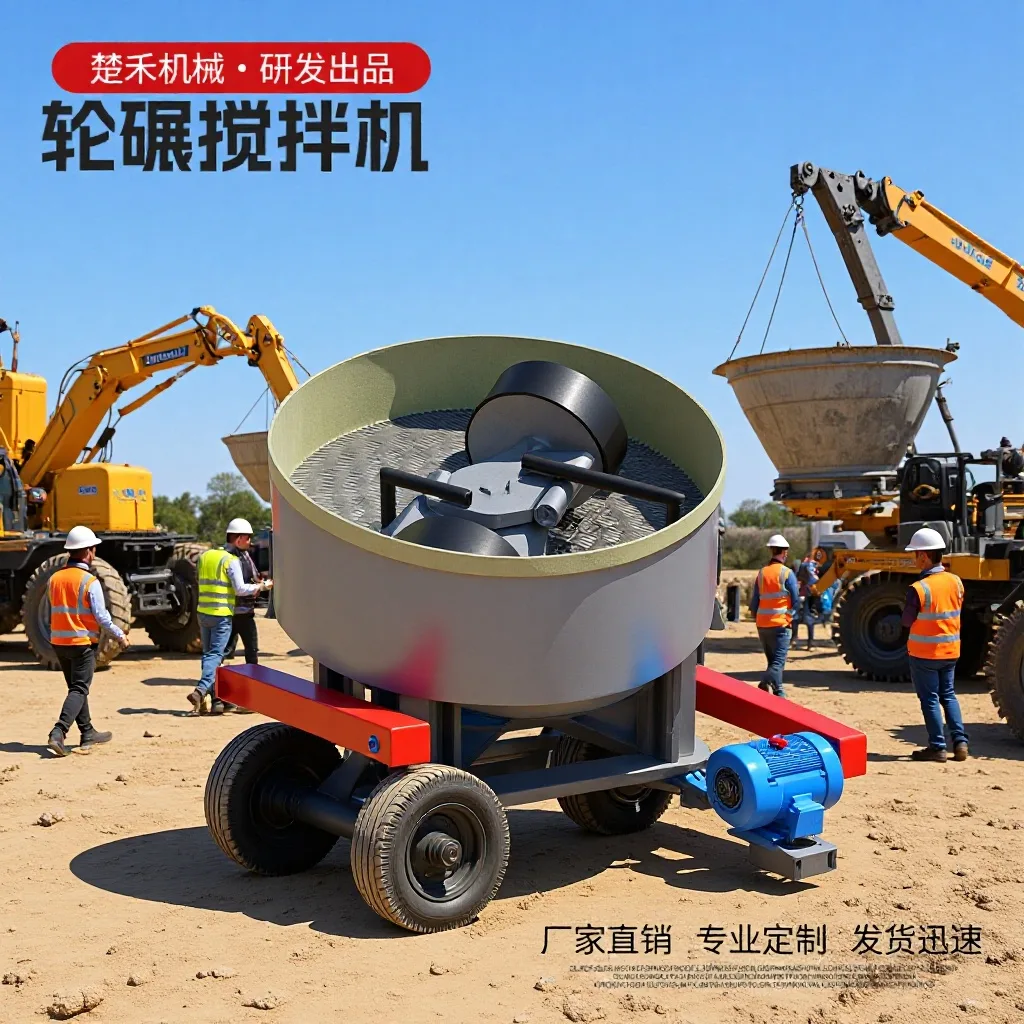 平口轮碾搅拌机混凝土水泥砂浆搅拌机碾压混合设备立式轮碾混砂机河南楚禾机械制造有限公司